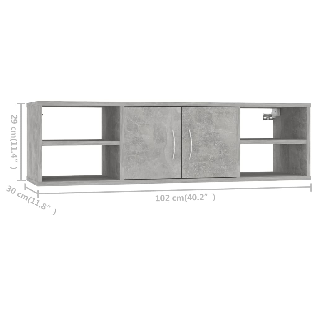 Estante Viviane - De Parede e Com 6 Compartimentos - Cor Cinzento Cimento - 102x30x29 cm - Em Contraplacado