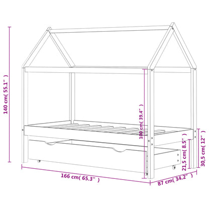 Cama para crianças c/ gaveta 80x160 cm pinho maciço branco