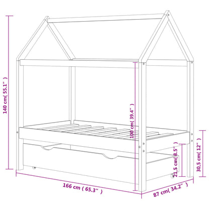 Cama p/ crianças c/ gaveta 80x160 cm pinho maciço cinza-escuro