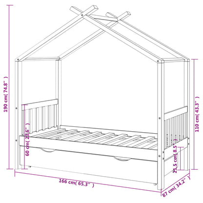 Estrutura de cama para crianças c/ gaveta pinho maciço 80x160cm