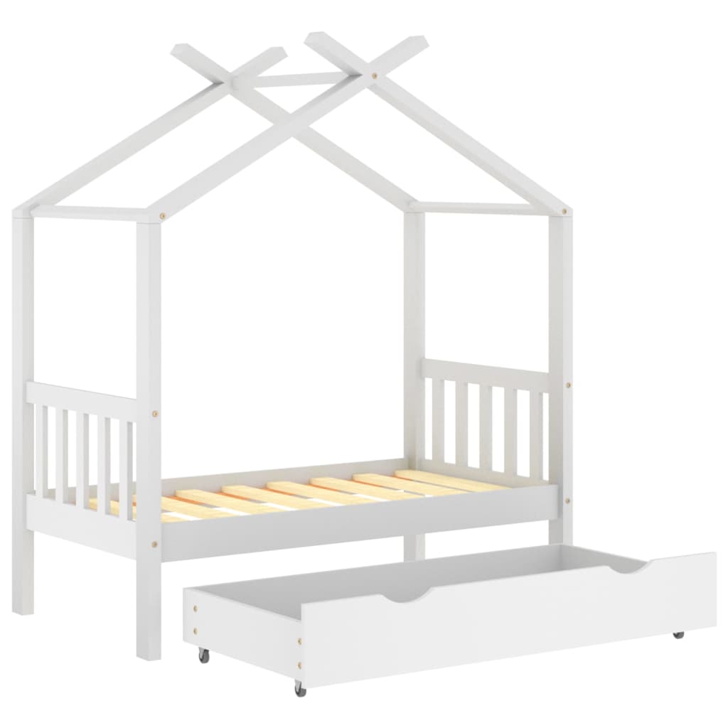 Cama para crianças c/ gaveta 70x140 cm pinho maciço branco