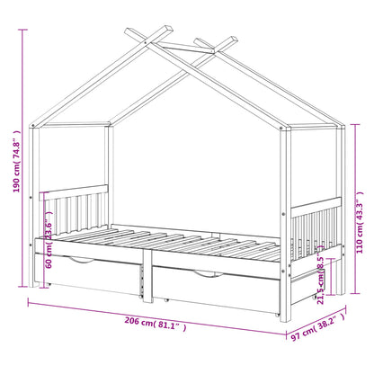 Cama para crianças c/ gavetas 90x200 cm pinho maciço branco