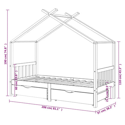 Cama p/ crianças c/ gavetas 90x200 cm pinho maciço cinza-escuro