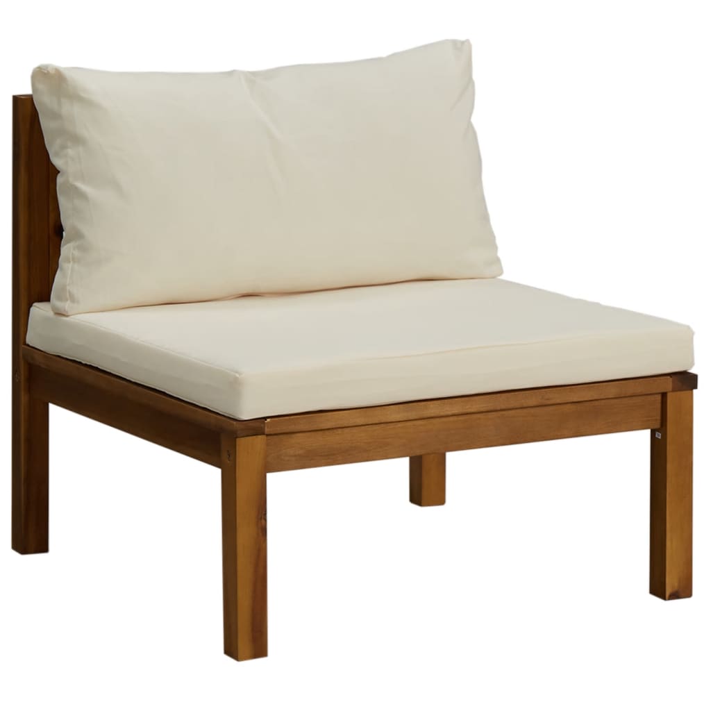 3 pcs conj. lounge de jardim c/ almofadões branco nata acácia