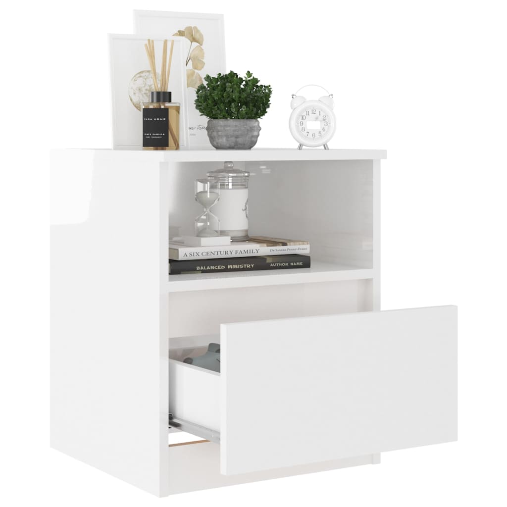 Mesa de Cabeceira Endy com Gaveta e Prateleira Aberta - Branco Brilhante - Design Moderno