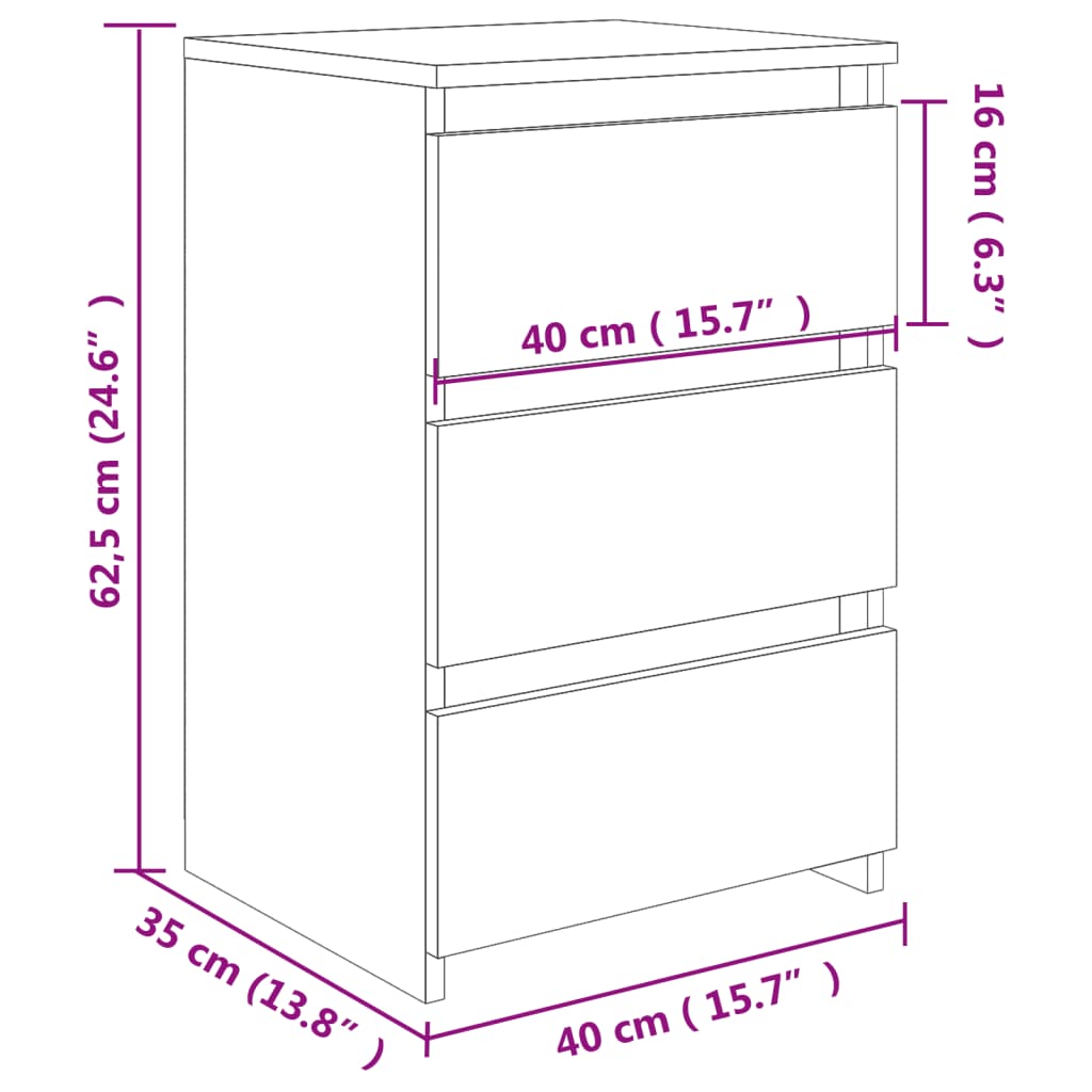 Mesa de cabeceira 40x35x62,5 cm contraplacado cinzento cimento