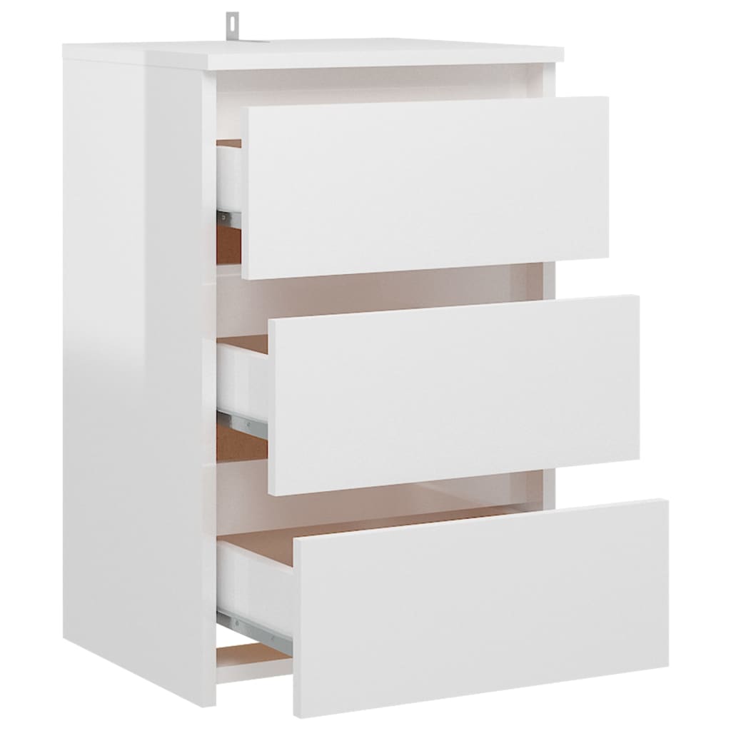 Mesa de cabeceira 40x35x62,5 cm contraplacado branco brilhante