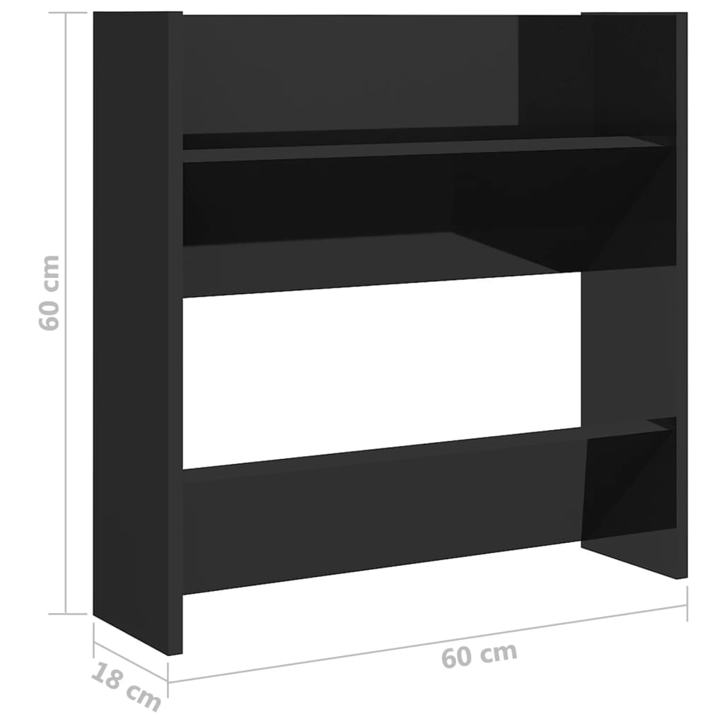 Sapateiras MiraMar de Parede - 4 Sapateiras - Cor Preto Brilhante - 60x18x60cm - Contraplacado