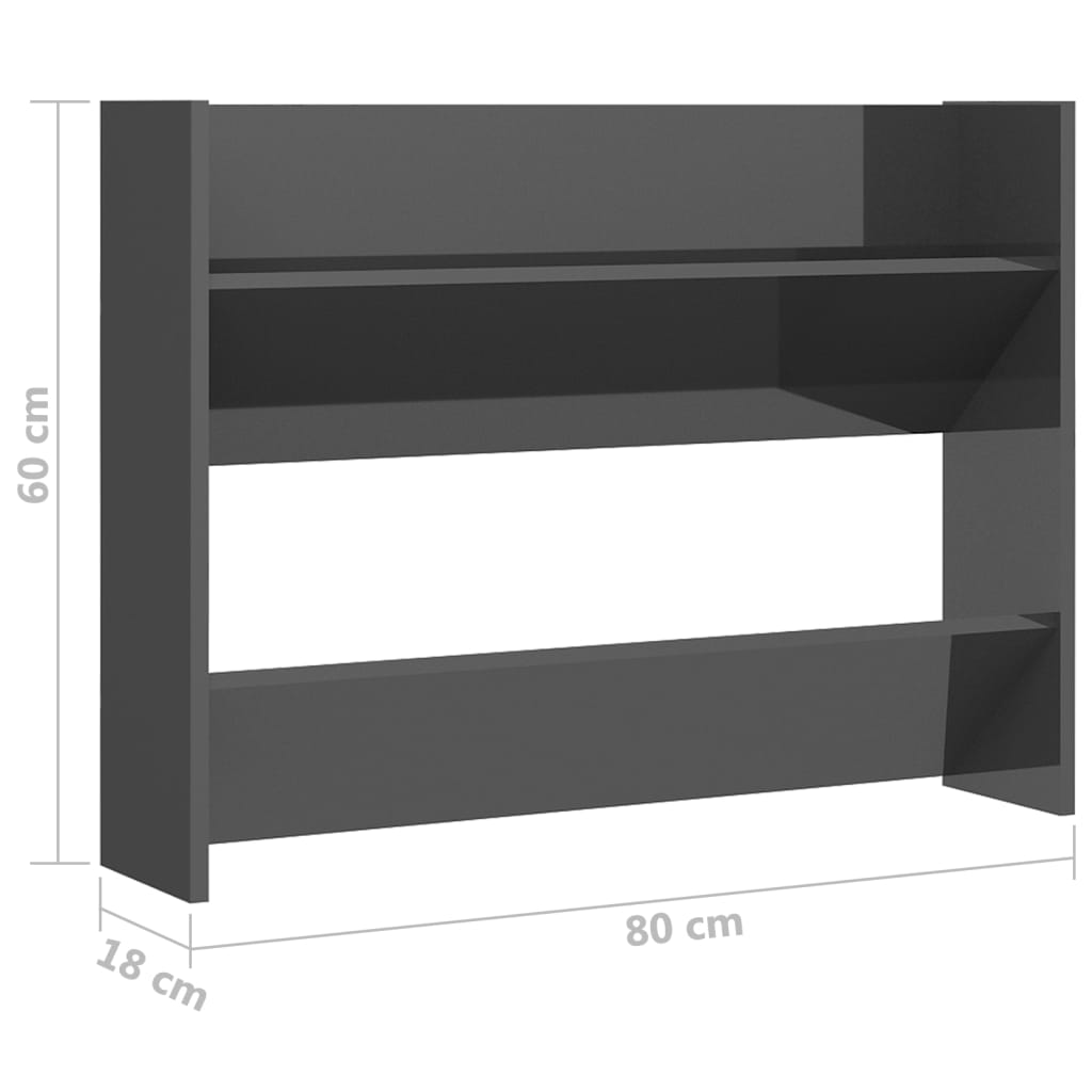 Sapateira de parede 80x18x60 cm contraplacado cinza brilhante