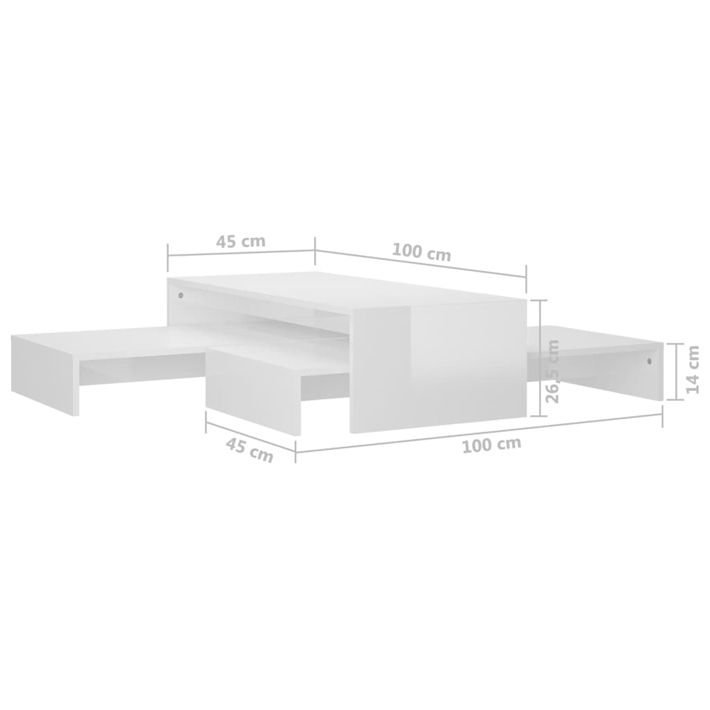 Conjunto de mesas de centro 100x100x26,5 cm branco brilhante