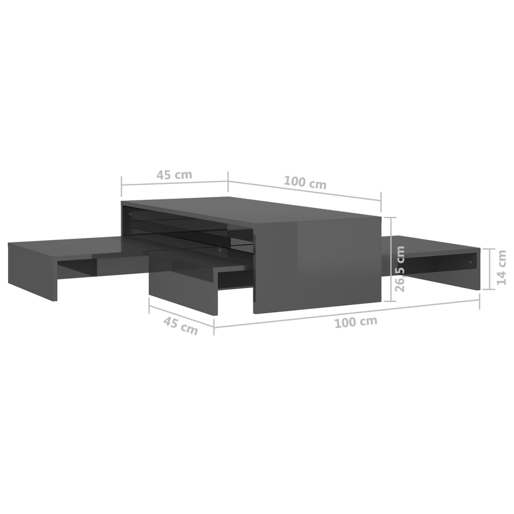 Conjunto de mesas de centro 100x100x26,5 cm cinzento brilhante