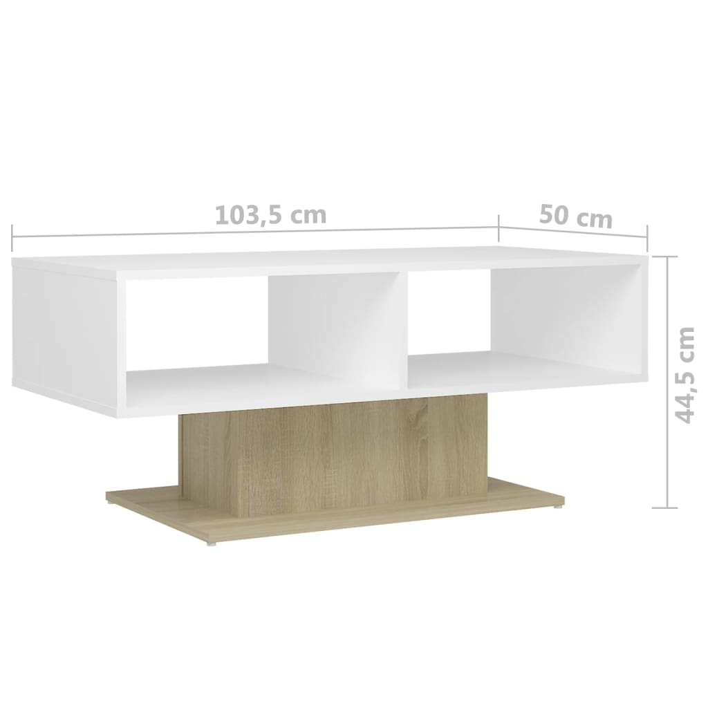 Mesa de centro 103,5x50x44,5cm contrapl. branco/carvalho sonoma