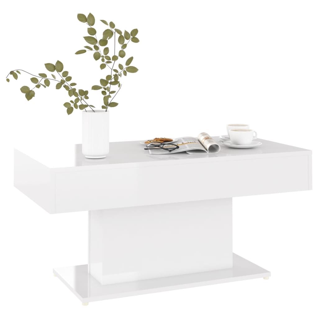 Mesa de centro 96x50x45 cm contraplacado branco brilhante