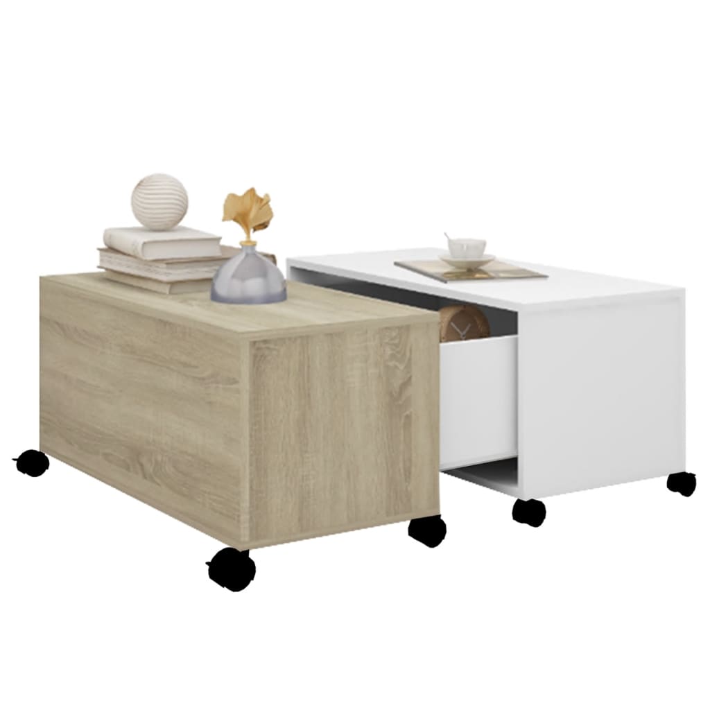 Mesa de Centro Lexas com Baú - Branco/Carvalho - Design Moderno