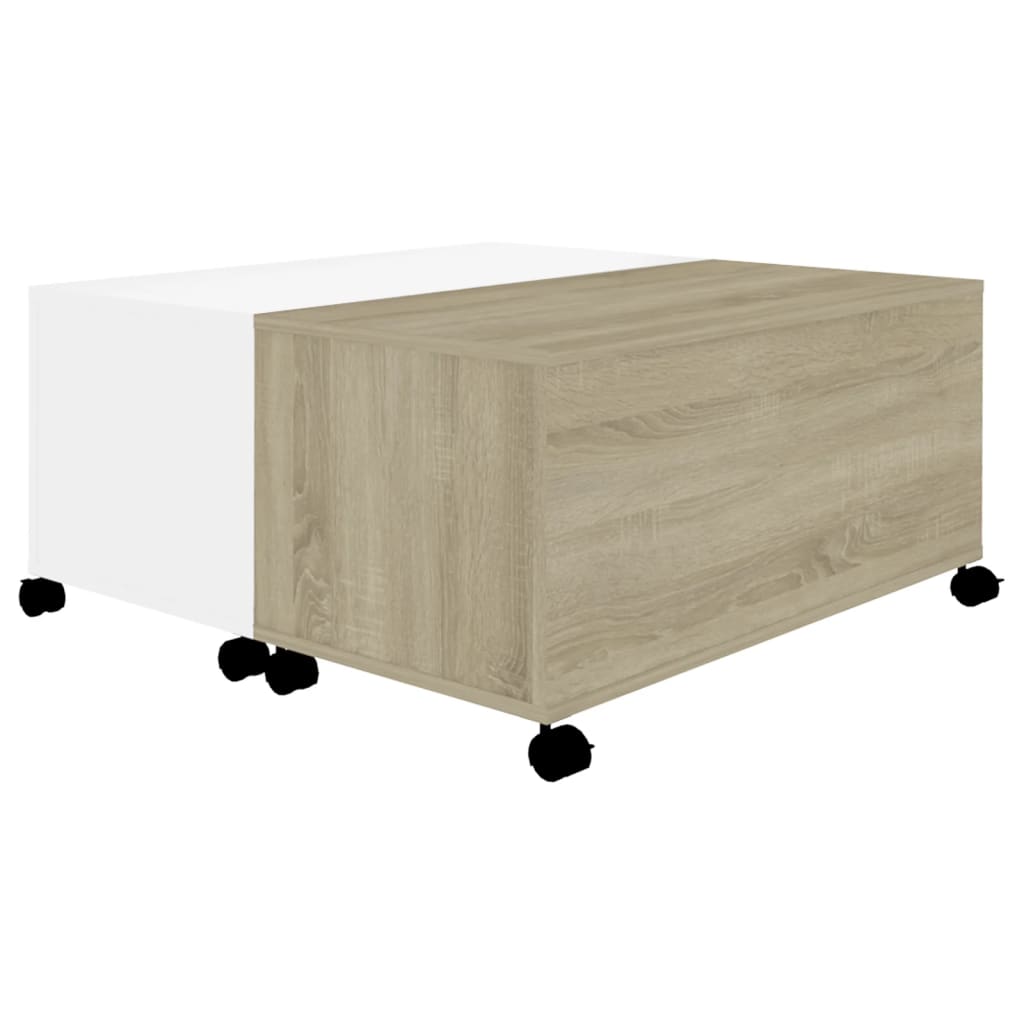 Mesa de Centro Lexas com Baú - Branco/Carvalho - Design Moderno