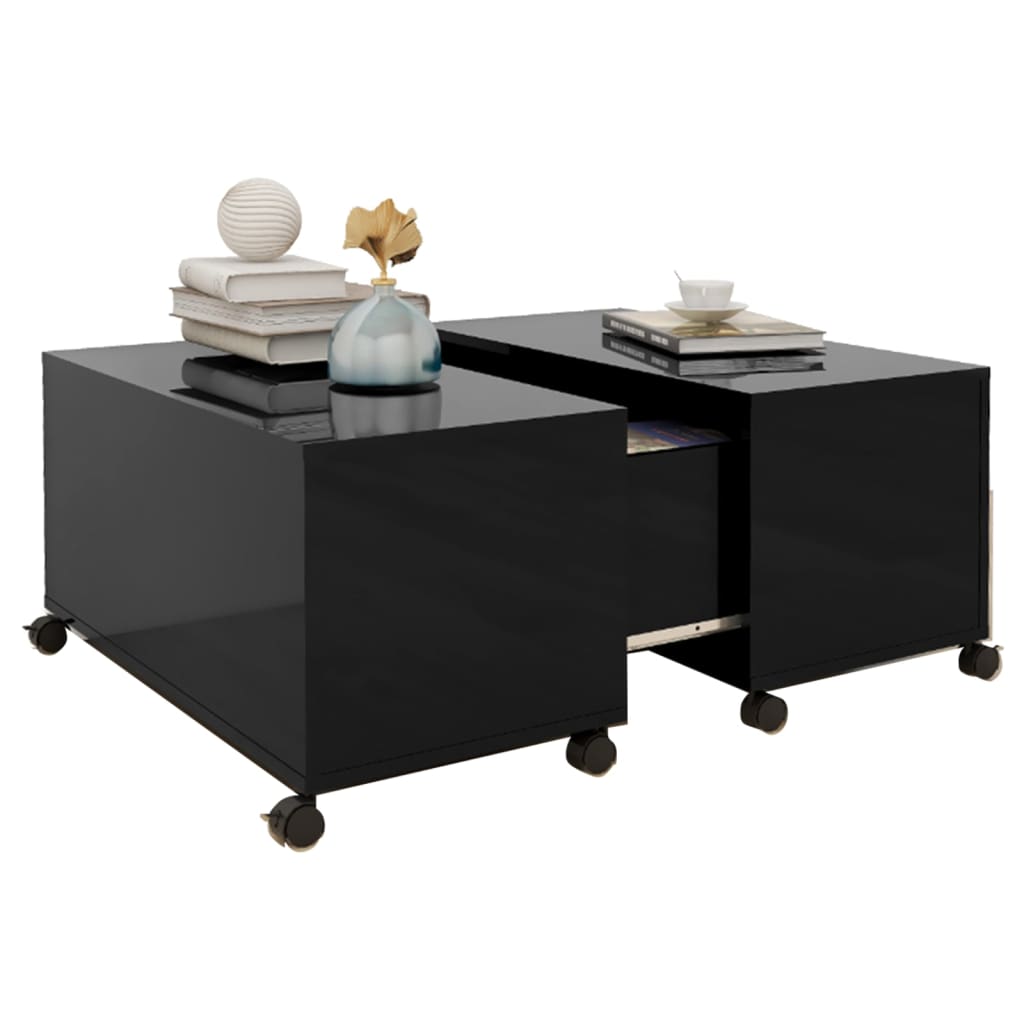 Mesa de Centro Lexas com Baú - Preto Brilhante - Design Moderno