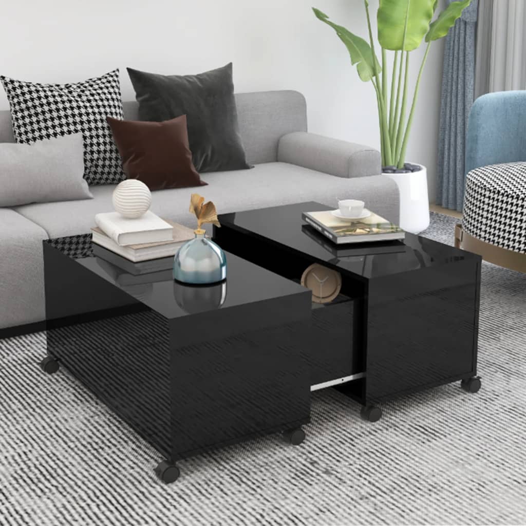 Mesa de Centro Lexas com Baú - Preto Brilhante - Design Moderno