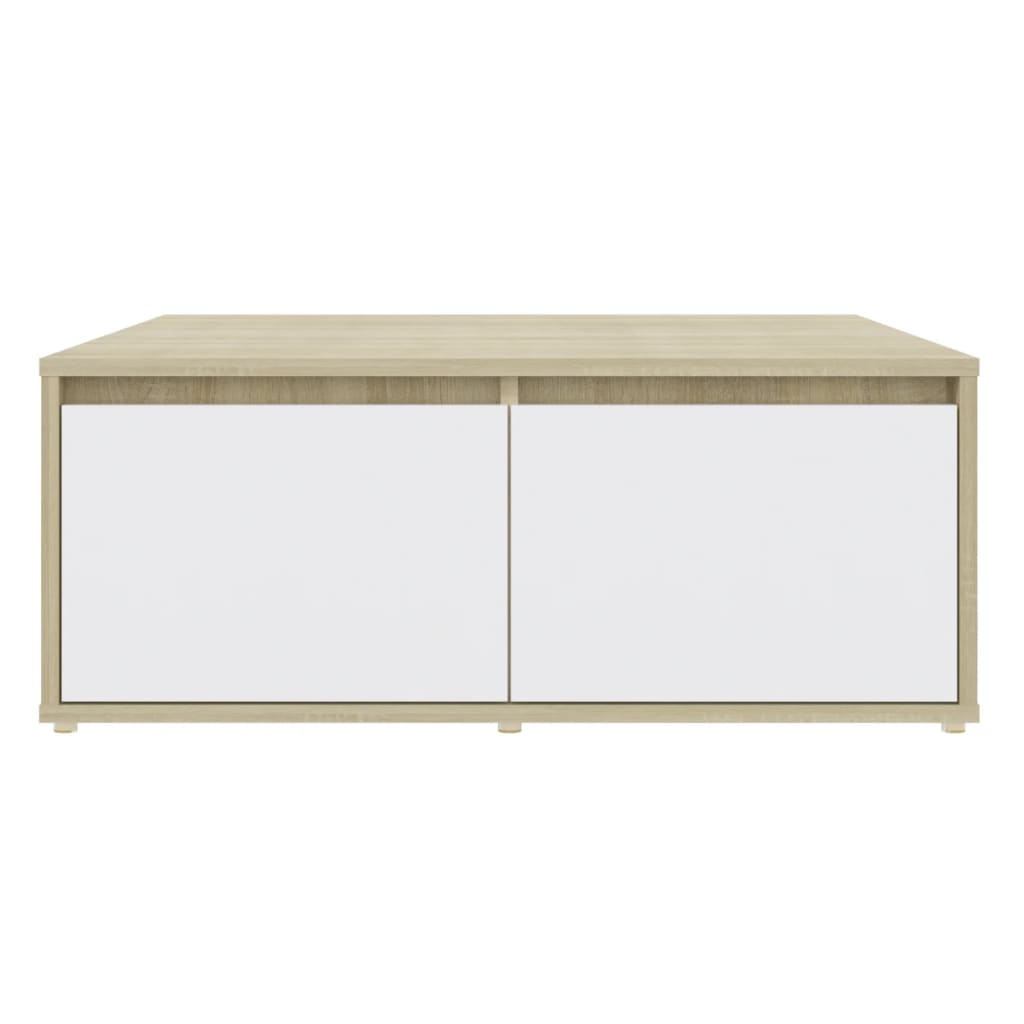 Mesa de Centro Vieira com 2 Gavetas - Carvalho/Branco - Design Nórdico