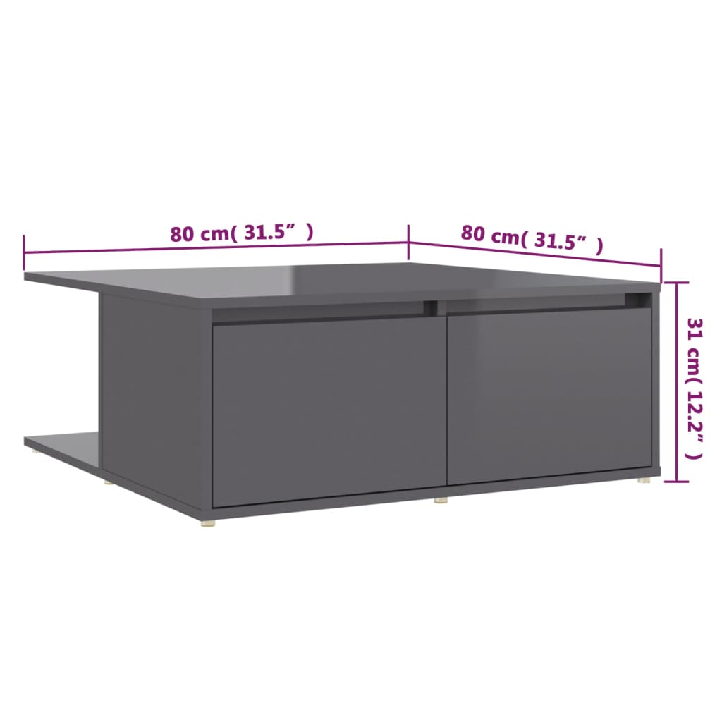 Mesa de Centro Vieira com 2 Gavetas - Cinzento Brilhante - Design Nórdico