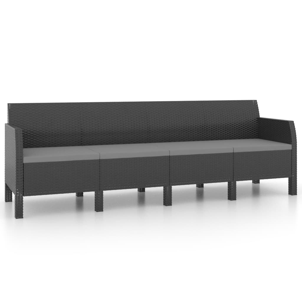 2 pcs conjunto lounge jardim com almofadões vime PP antracite