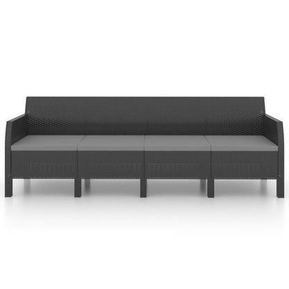 2 pcs conjunto lounge jardim com almofadões vime PP antracite