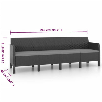 2 pcs conjunto lounge jardim com almofadões vime PP antracite