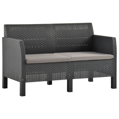 3 pcs conjunto lounge jardim com almofadões vime PP antracite