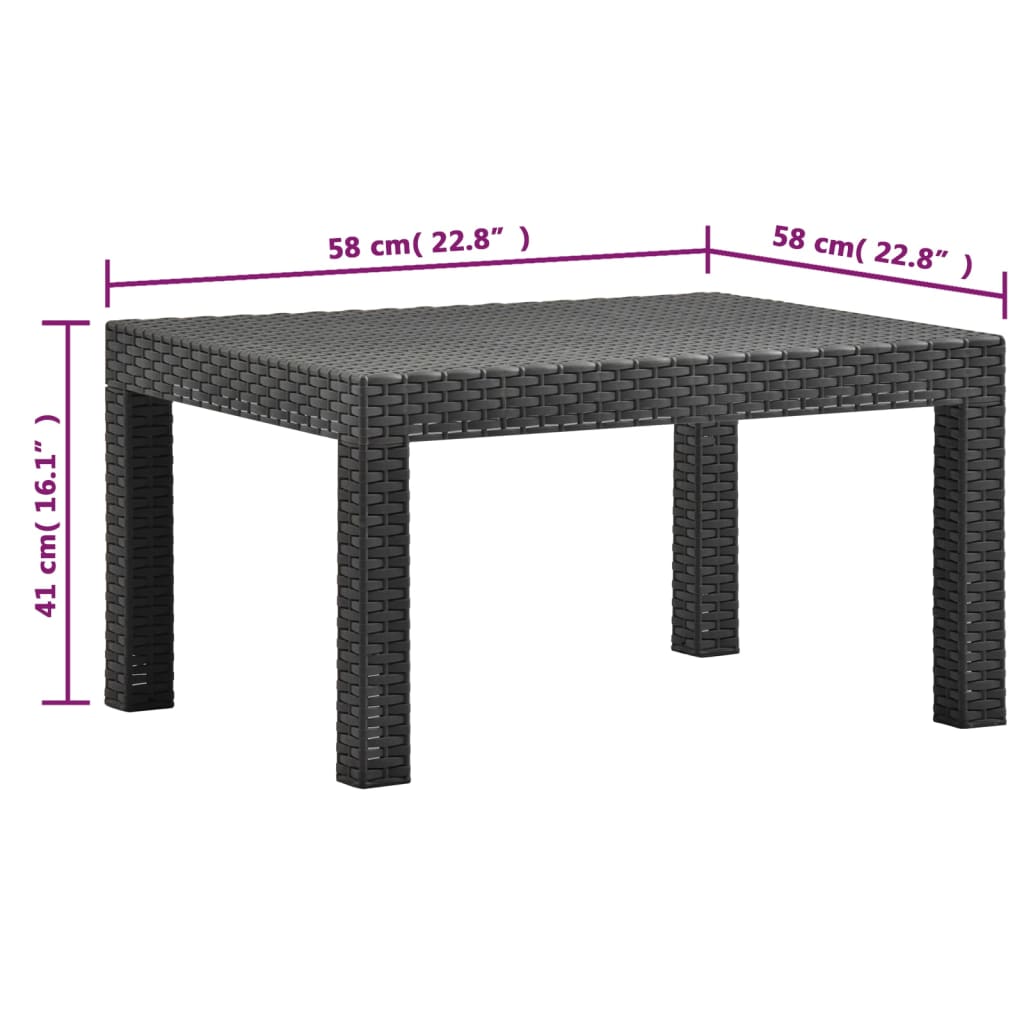 3 pcs conjunto lounge jardim com almofadões vime PP antracite