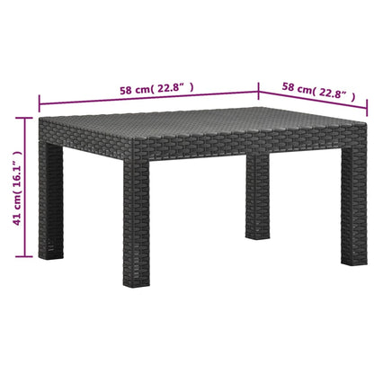 3 pcs conjunto lounge jardim com almofadões vime PP antracite