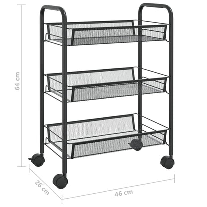 Carrinho de cozinha com 3 prateleiras ferro 46x26x64 cm preto