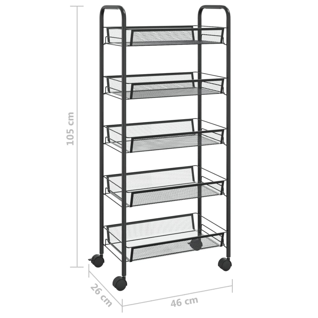 Carrinho de cozinha com 5 prateleiras ferro 46x26x105 cm preto