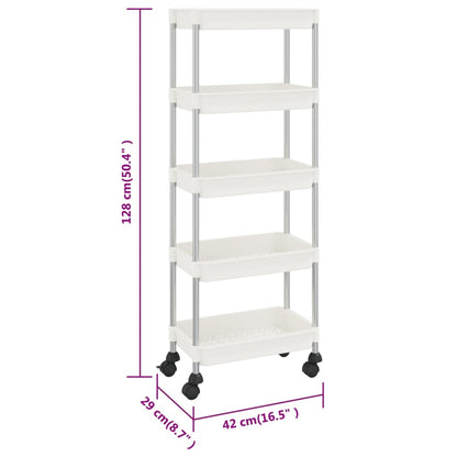 Carrinho cozinha c/ 5 prateleiras ferro/ABS 42x29x128 cm branco