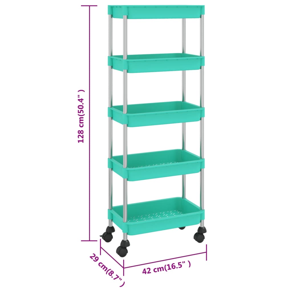 Carrinho cozinha 5 prateleiras ferro/ABS 42x29x128 cm turquesa