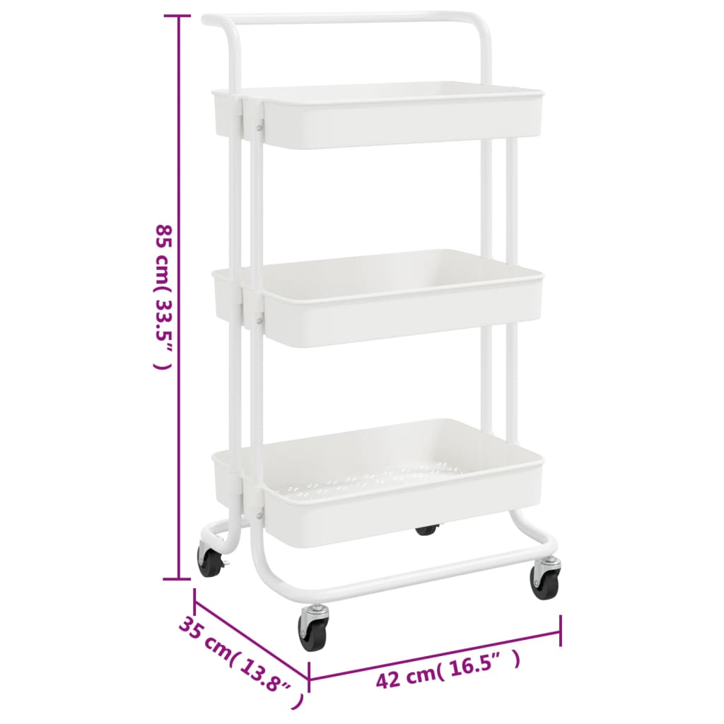 Carrinho cozinha c/ 3 prateleiras ferro/ABS 42x35x85 cm branco