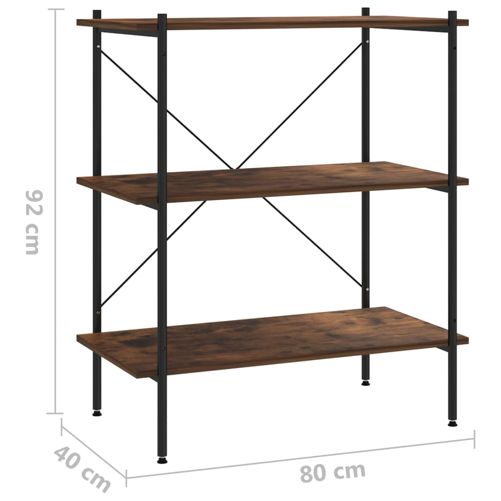 Unidade com 3 prateleiras 80x40x92 cm preto/madeira escura