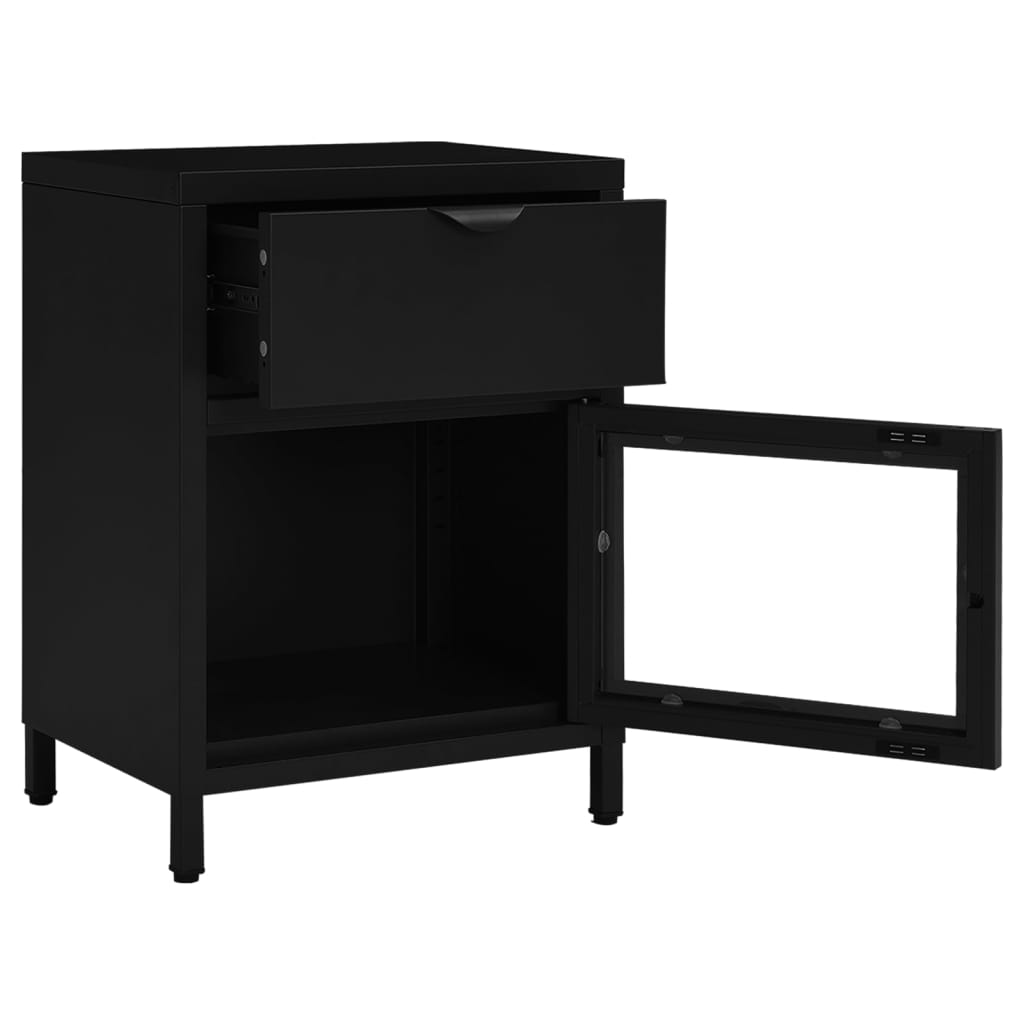 Mesa de cabeceira 40x30x54,5 cm vidro e aço preto