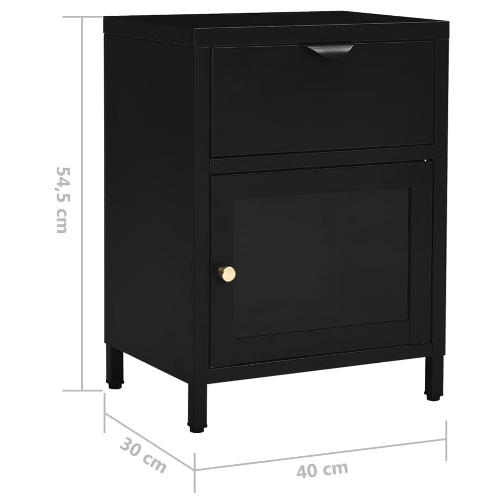 Mesa de cabeceira 40x30x54,5 cm vidro e aço preto