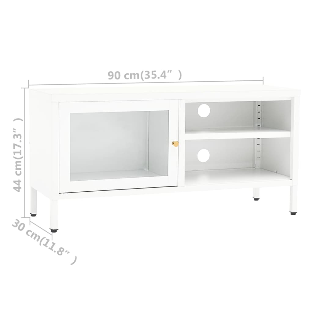 Móvel de TV 90x30x44 cm vidro e aço branco