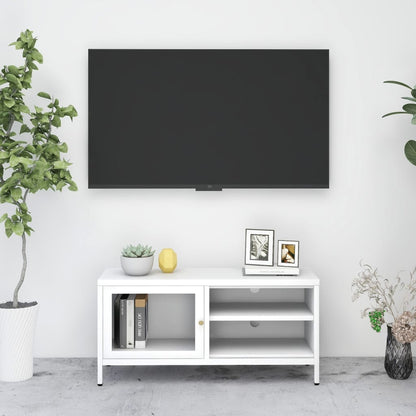 Móvel de TV 90x30x44 cm vidro e aço branco