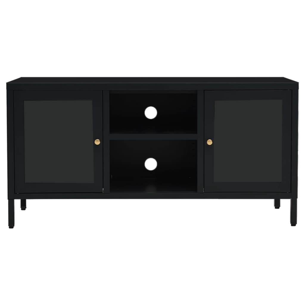 Móvel de TV 105x35x52 cm aço e vidro preto