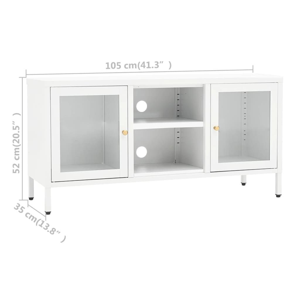 Móvel de TV 105x35x52 cm aço e vidro branco