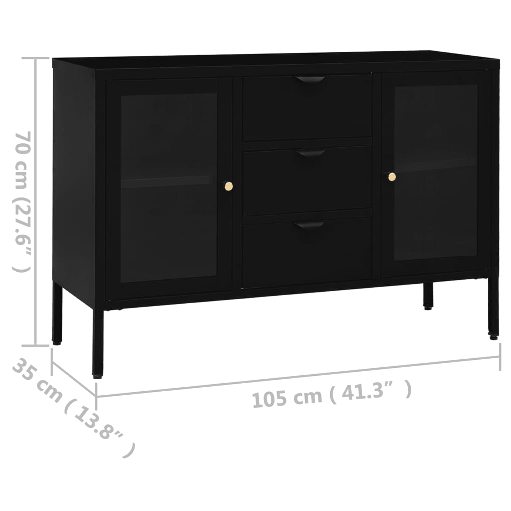 Aparador Lita em Aço e Vidro Temperado de 105 cm - Preto - Design Moderno