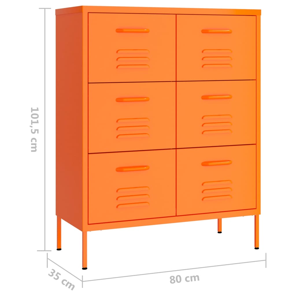 Cómoda Lopy Com Gavetas - Cor Laranja - Em Aço - 80x35x101,5 cm - Design Nórdico