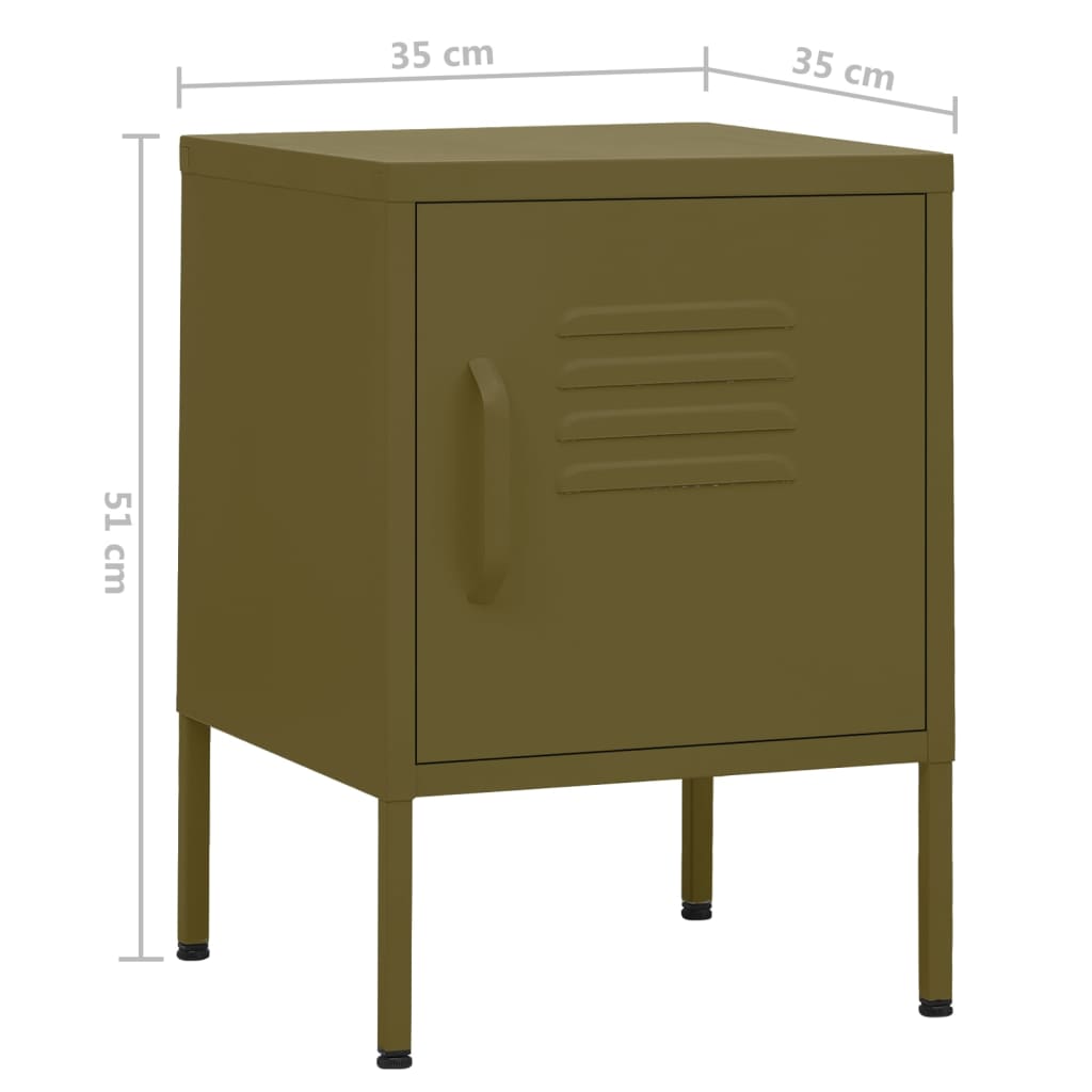 Mesa de cabeceira aço 35x35x51 cm verde-azeitona