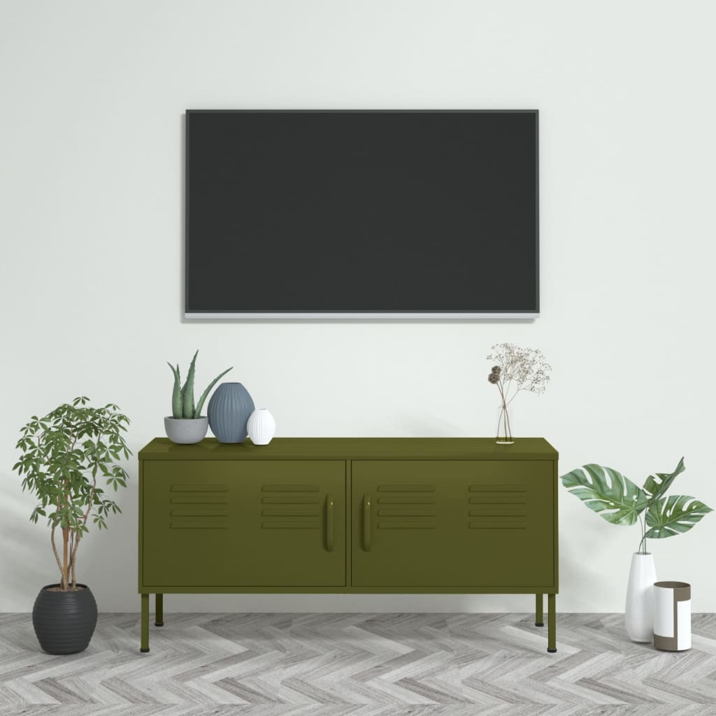 Móvel de TV aço 105x35x50 cm verde-azeitona