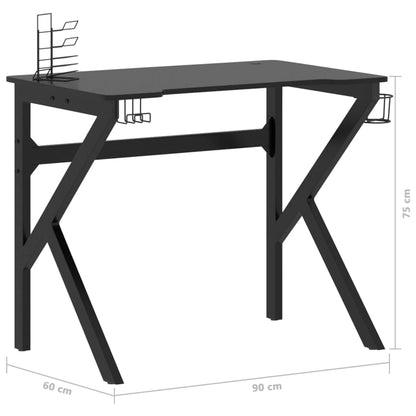 Secretária de gaming c/ pernas em forma de K 90x60x75 cm preto