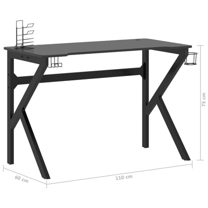 Secretária de gaming c/ pernas em forma de K 110x60x75 cm preto