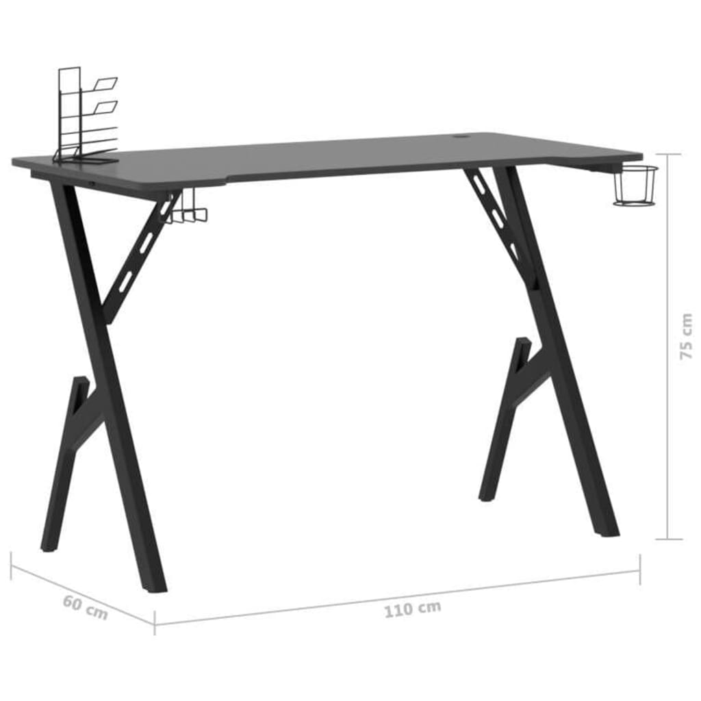 Secretária de gaming c/ pernas em forma de Y 110x60x75 cm preto