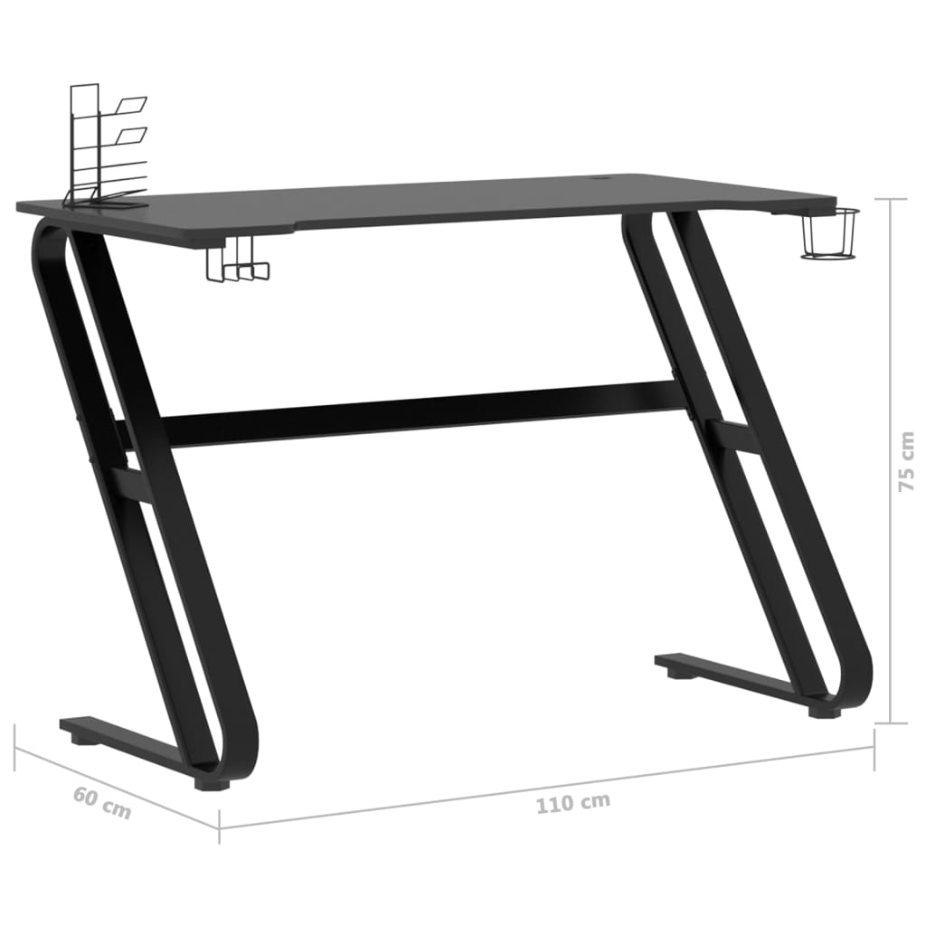 Secretária de gaming c/ pernas em forma de ZZ 110x60x75cm preto