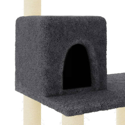 Árvore p/ gatos c/ postes arranhadores sisal 119cm cinza-escuro